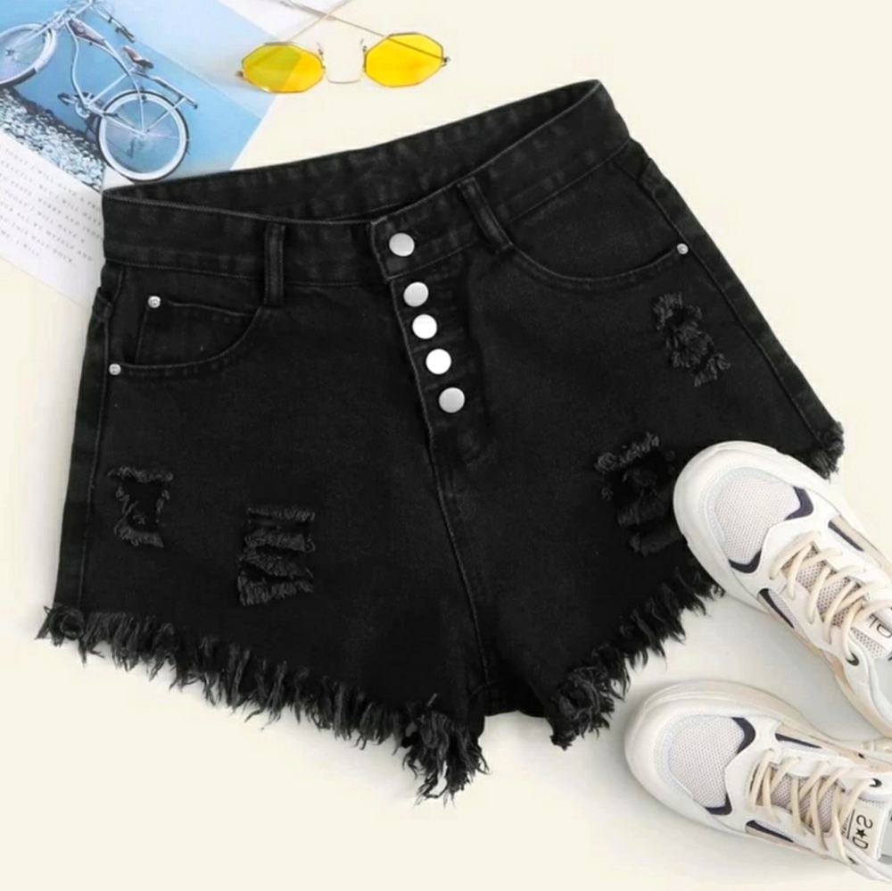 Raw Hem Distressed Denim Shorts